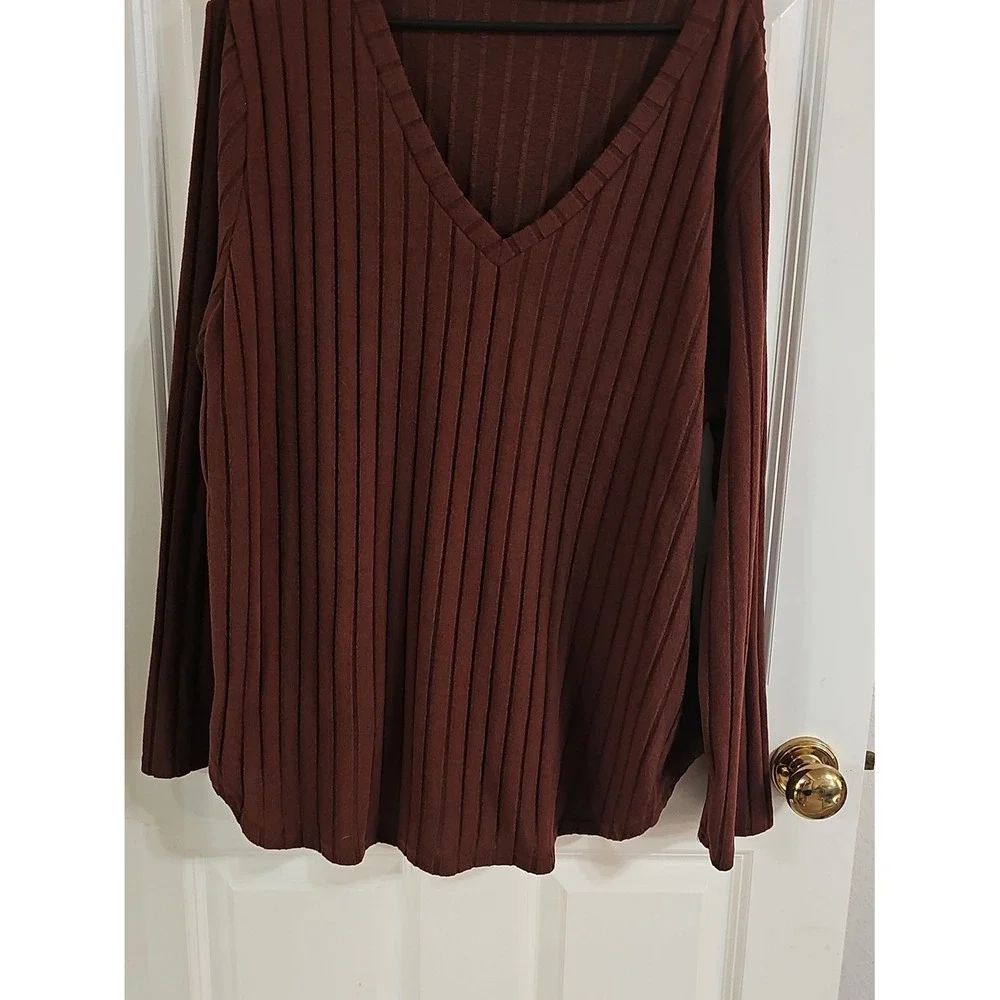 SHEIN Off-the-Shoulder‎ Ribbed Sweater - Brown. Women  Plus Sz 20